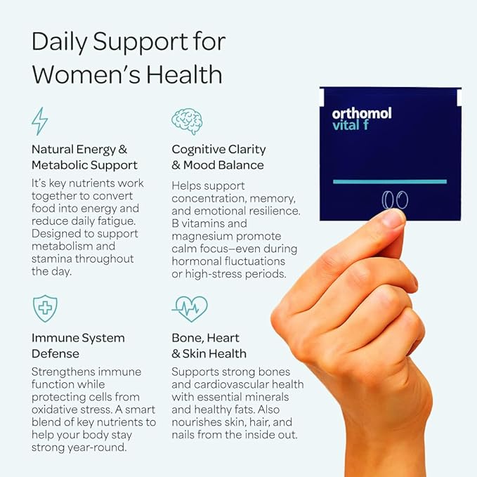 Orthomol Vital F Women's Multivitamin Tablets – 30-Day Supply for Enhanced Vitality, Energy, and Reduced Fatigue with Vitamins A, B, C, D, E, K, Calcium, Iodine & Omega-3