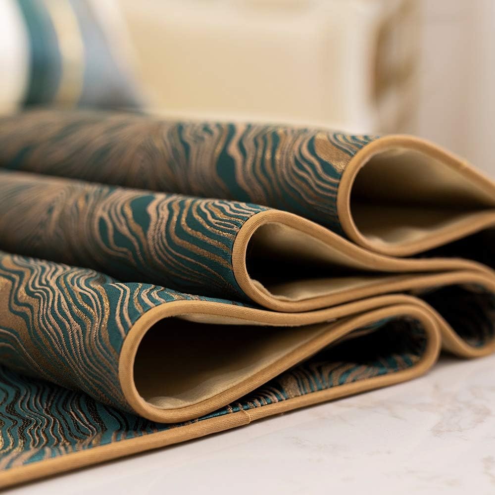 Avigers 12 x 90 Inch Decorative Luxury Abstract Striped Green Teal Table Runners with Tassels for Home Living Room Bedroom Art Decor Wedding