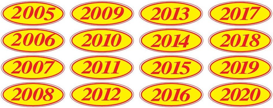 EZ-Line Oval Model Windshield Year Stickers for Car Windows Red and Yellow Large Vinyl Dealership Supplies 1 Dozen Pro Pack (2008)