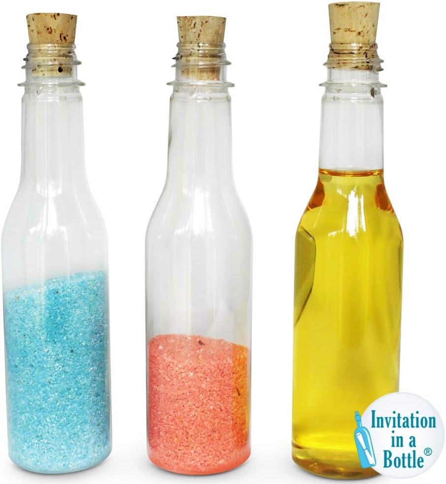 Plastic Bottles & Corks for Bottle Message Invitations, Announcements, DIY Craft, Party Favors & Sand Art - Clear Plastic (160 Bottles & Corks)