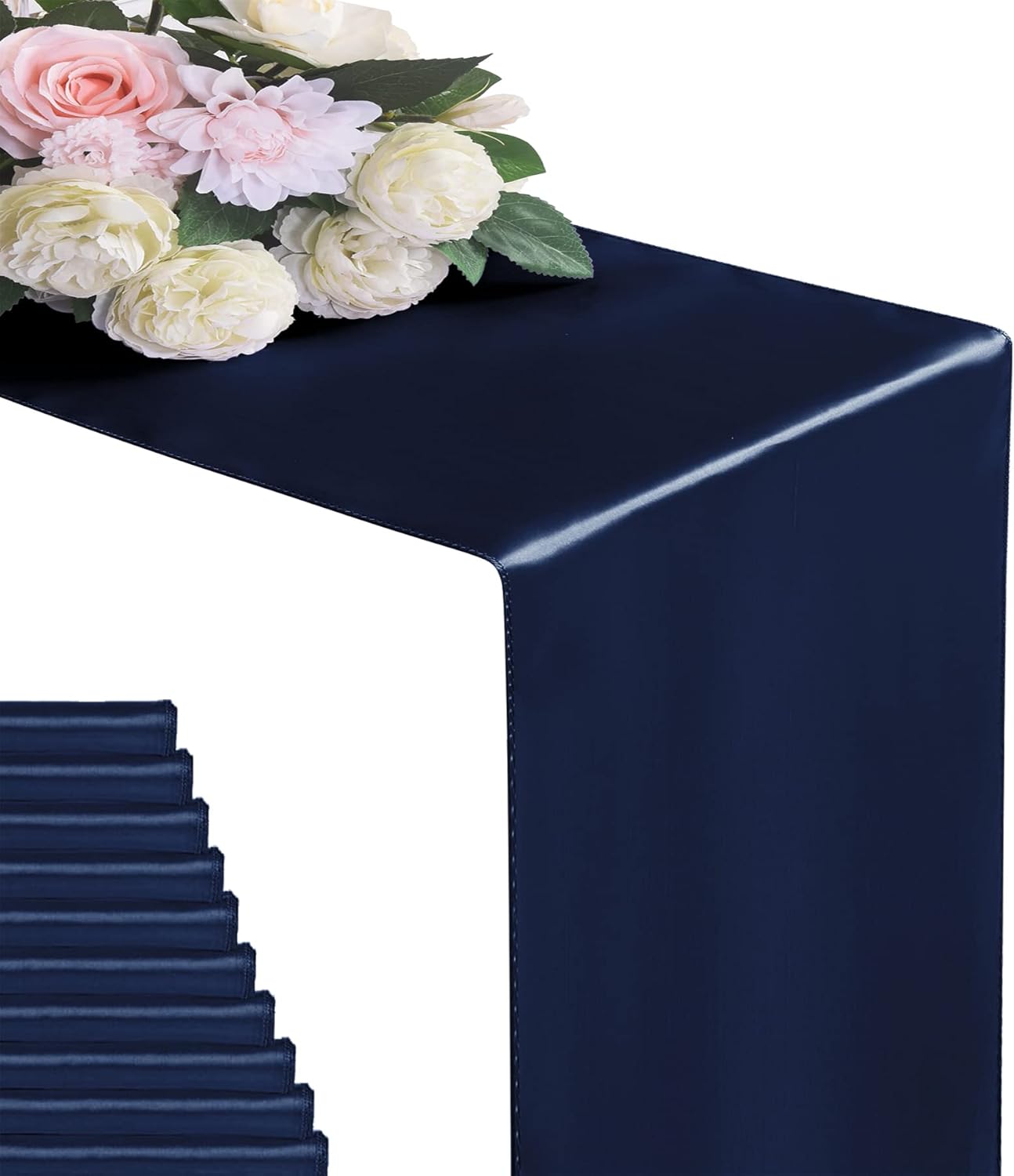 24Pack Table Runner 12 x 108 Inches Satin Silk Table Runner for Wedding, Birthday Party, Banquets, Graduations Decoration, fit Rectange and Round Table-Navy