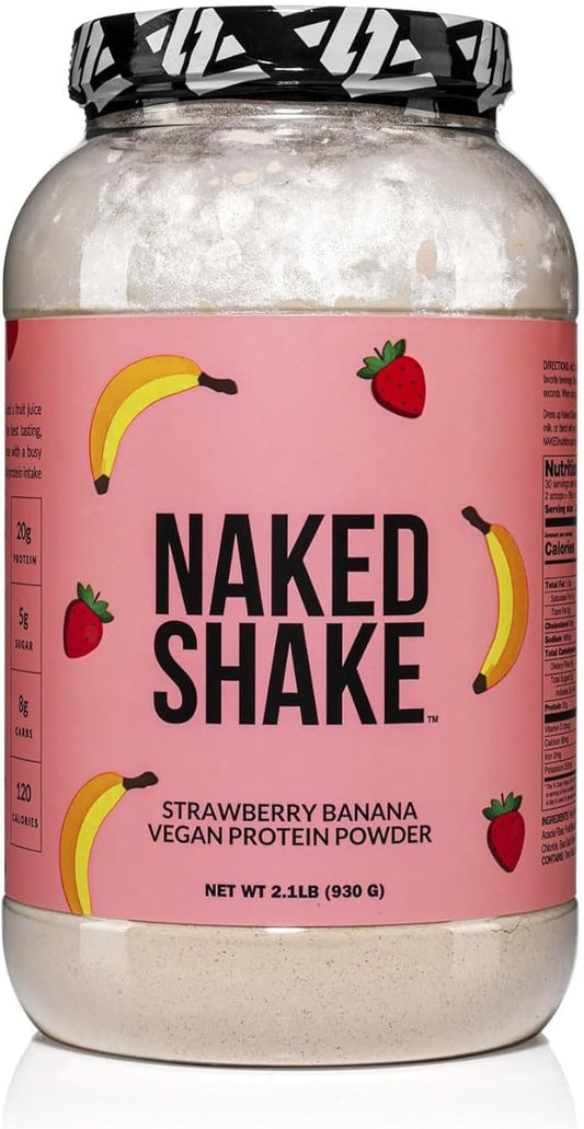 NAKED Shake - Vegan Protein Powder, Strawberry Banana - Flavored Plant Based Protein with Mct Oil, Gluten-Free, Soy-Free, No Gmos Or Artificial Sweeteners - 30 Servings
