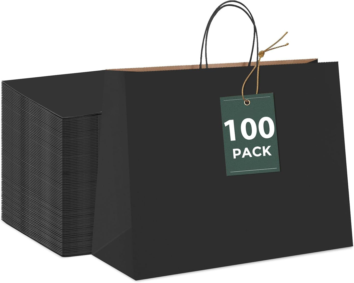 GSSUSA Black Large Gift Bags 16x6x12 100Pcs Sturdy Shopping Bags,Party,Merchandise, Kraft, Retail, Black Paper with Handles
