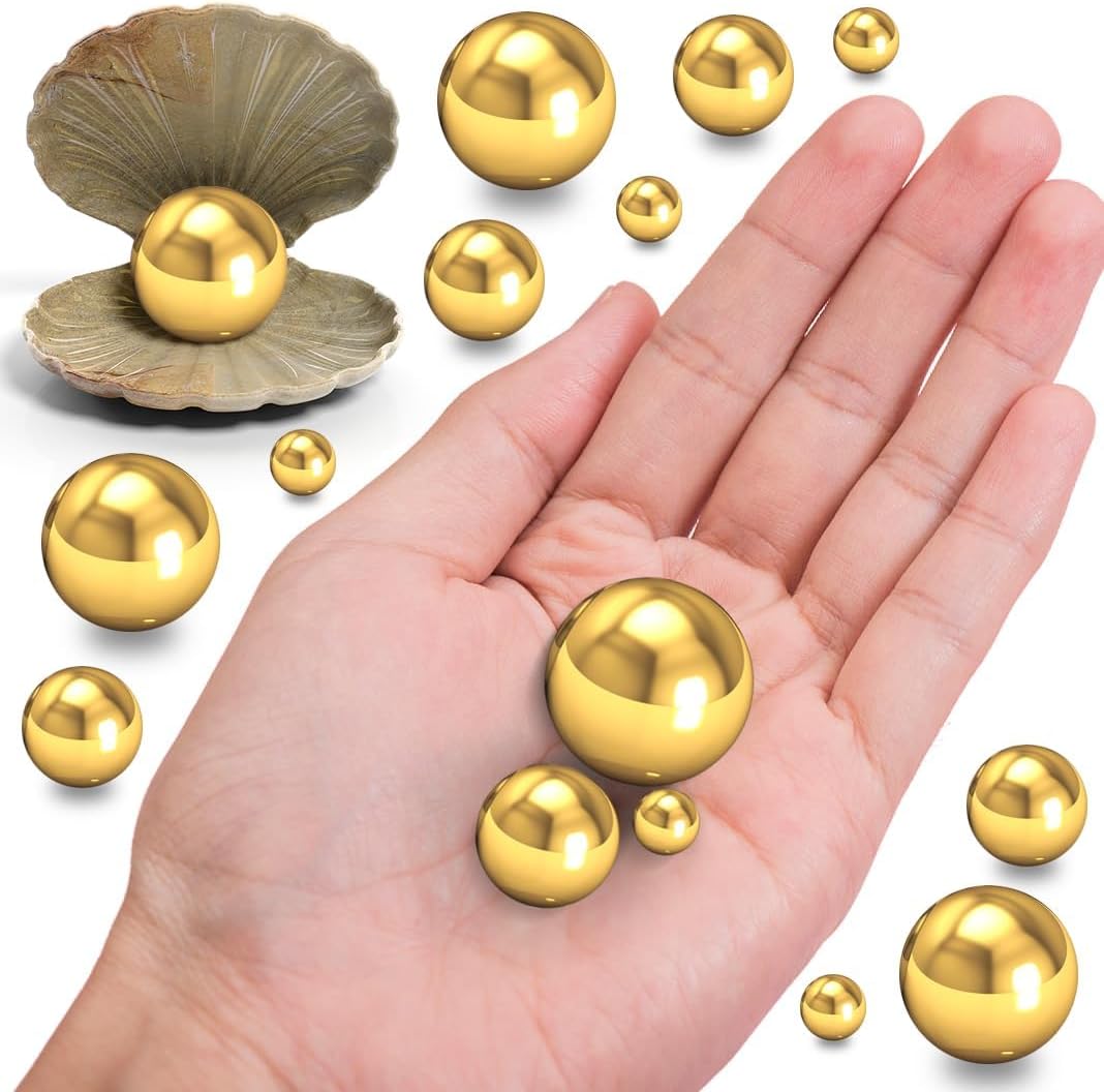 300Pcs Brightgold Polished No Hole Faux Pearl Beads for Vase Filling Decorations, Plastic Pearls Vase Fillers, Table Scatters, Wedding Centerpiece, Home Decor, 8/14/20 mm