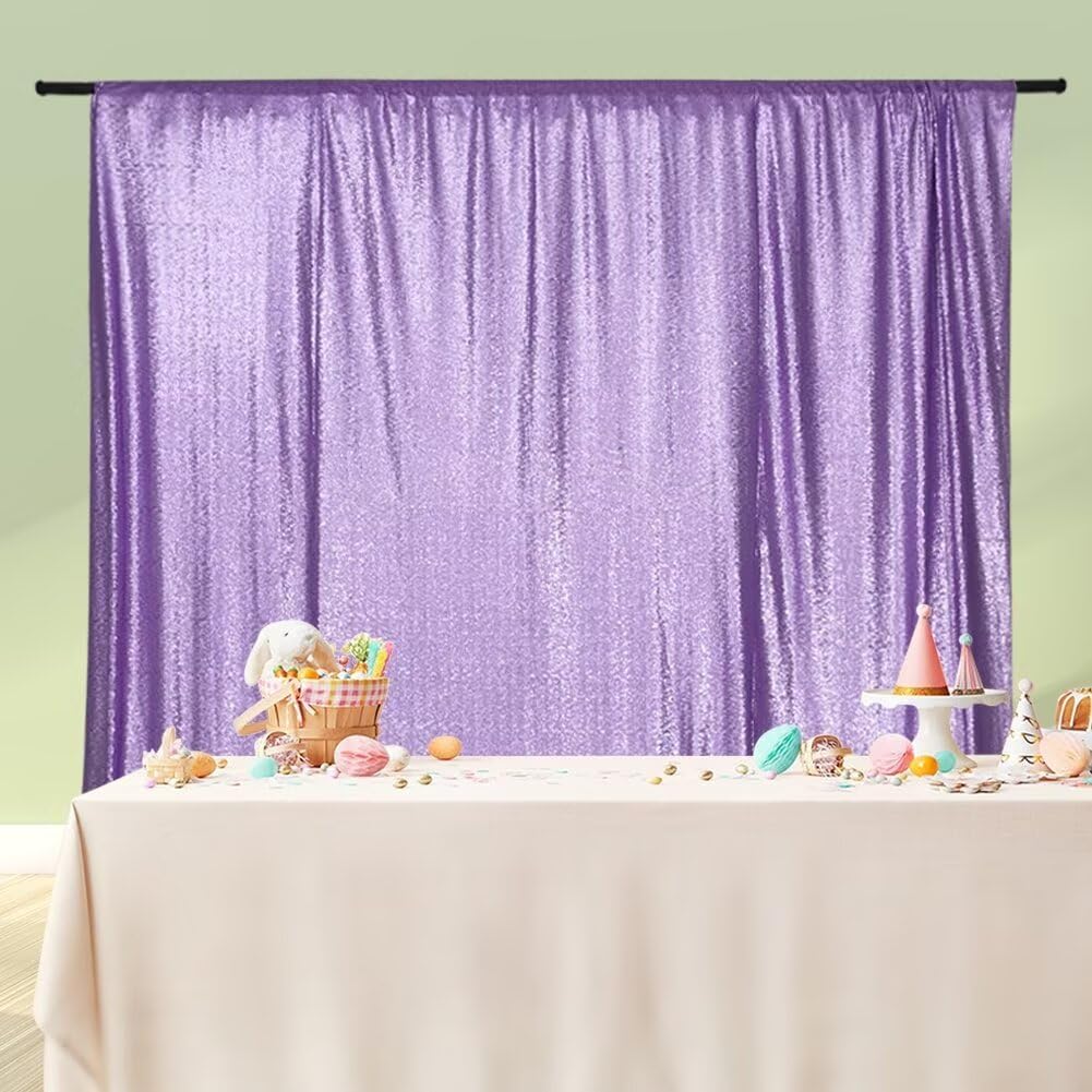 Eternal Beauty Lavender Sequin Backdrop, 8x10 Ft Glitter Background Curtains for Shimmer Photography Party Wedding Birthday Back Drop Decor