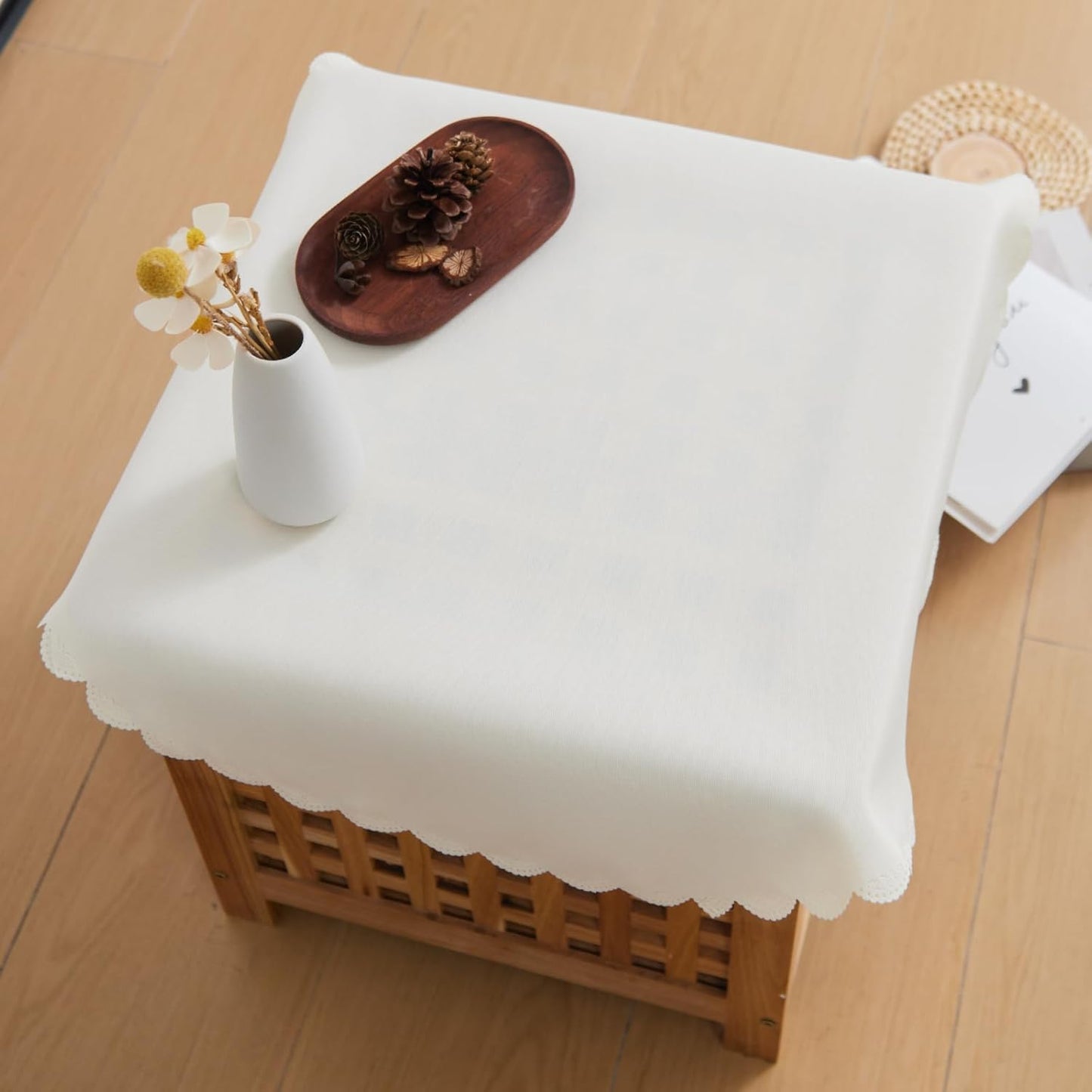 Small Round Beige Tablecloth 24 Inch Polyester Fabric Washable Table Cover Decorative Wrinkle Resistant Solid Color Table Cloth for Nightstand Party Wedding Camping