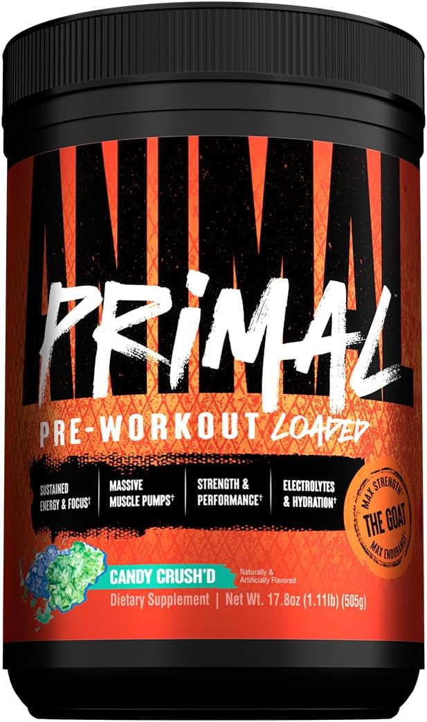 Animal Primal Muscle Hydration + Preworkout Powder – Contains Beta Alanine, 3DPump, Caffeine & Electrolytes – Improves Energy, Focus, Endurance & Absorption – New Candy Crush’d Flavor, 17.8 oz