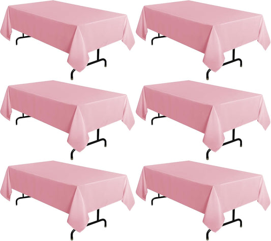 sancua 6 Pack Pink Tablecloth 60 x 102 Inch, Rectangle Table Cloth for 6 Feet Tables - Stain and Wrinkle Resistant Washable Polyester Table Cover for Dining Tables, Christmas Buffet Parties