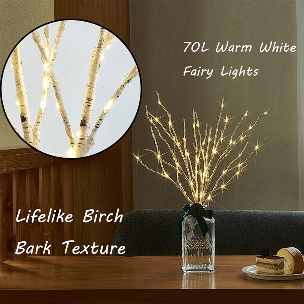 Hairui Lighted Birch Branches Battery Operated 70L 18IN Warm White and Multi Color Fairy Lights 8 Function for Halloween Home Christmas Decor