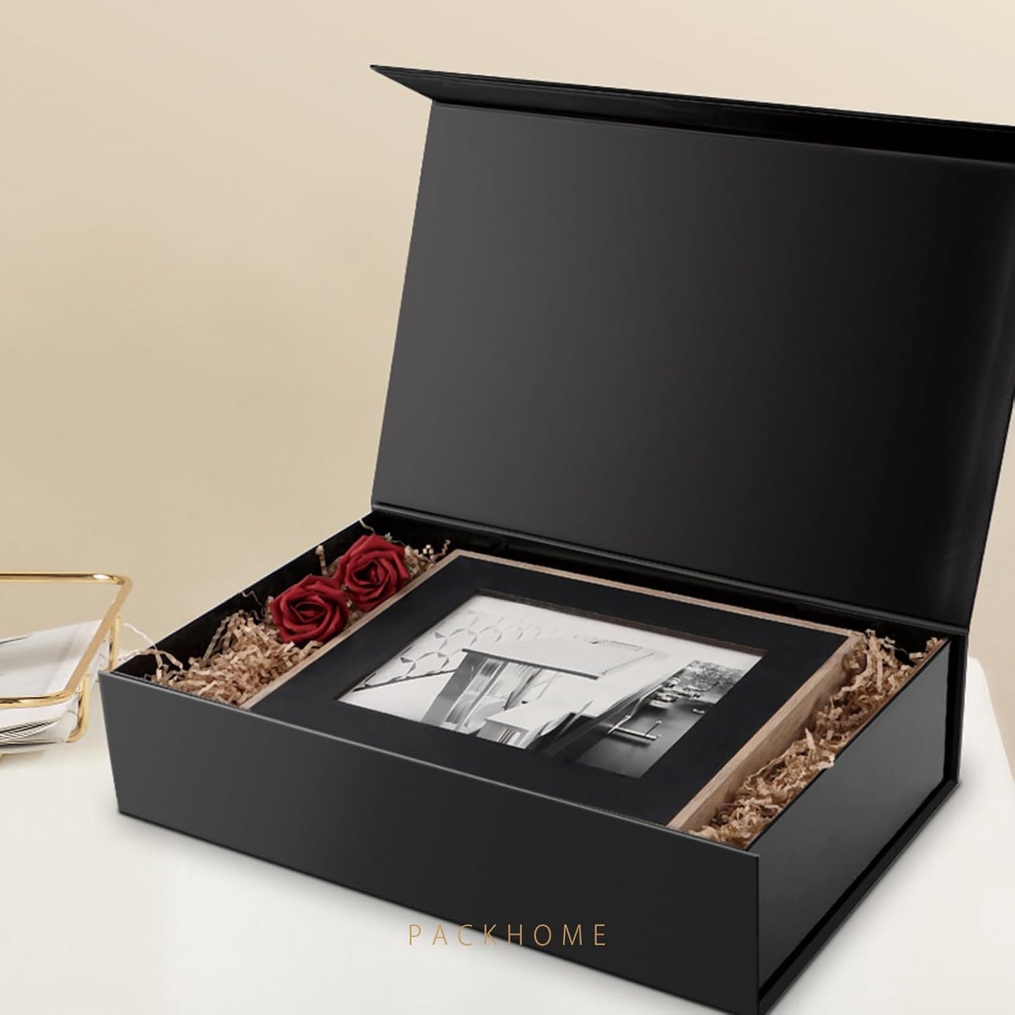 PACKHOME Extra Large Gift Box 17.5x11.3x4.3 Inches, Sturdy Shirt Box with Magnetic Lid for Clothes and Large Gifts (Glossy Black)