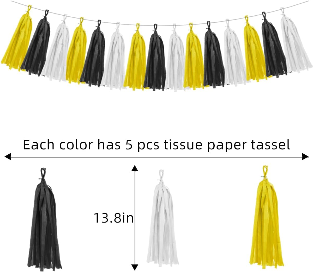 Yellow White Black Party Decorations - 15pcs Tissue Paper Tassel Garland for Birthday Baby Bridal Shower Wedding Graduation Hanging Decor HongTongTong