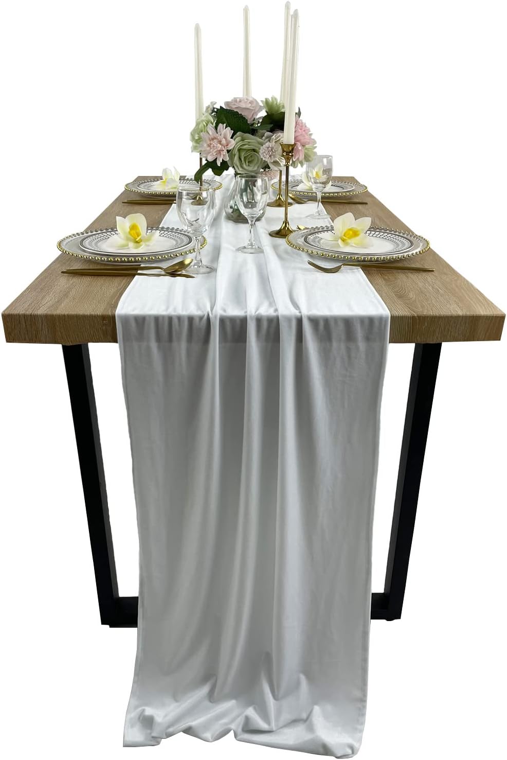 Luxurious Velvet Table Runner, 10ft Wedding Reception Decorations, 20x120inch Soft Velvet Fabric, Table Linen Overlay, Wedding Table Runners (White, 20X120inch)