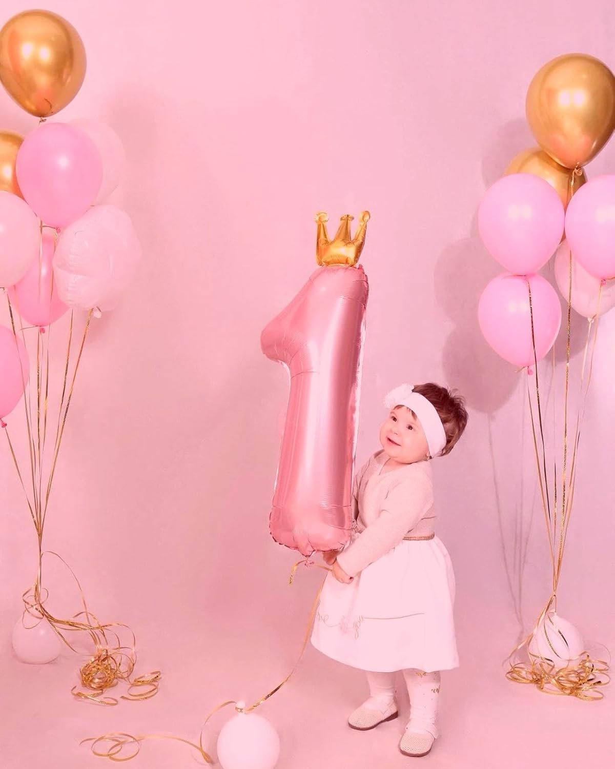 Pink Crown Number 1 Balloon 40 inch, Number 1 Birthday Balloons for Boy Girl, Pink Crown Foil One Balloon for 1st 10 11 12 16 18 Birthday Party, Anniversary Celebration Numbers Decorations