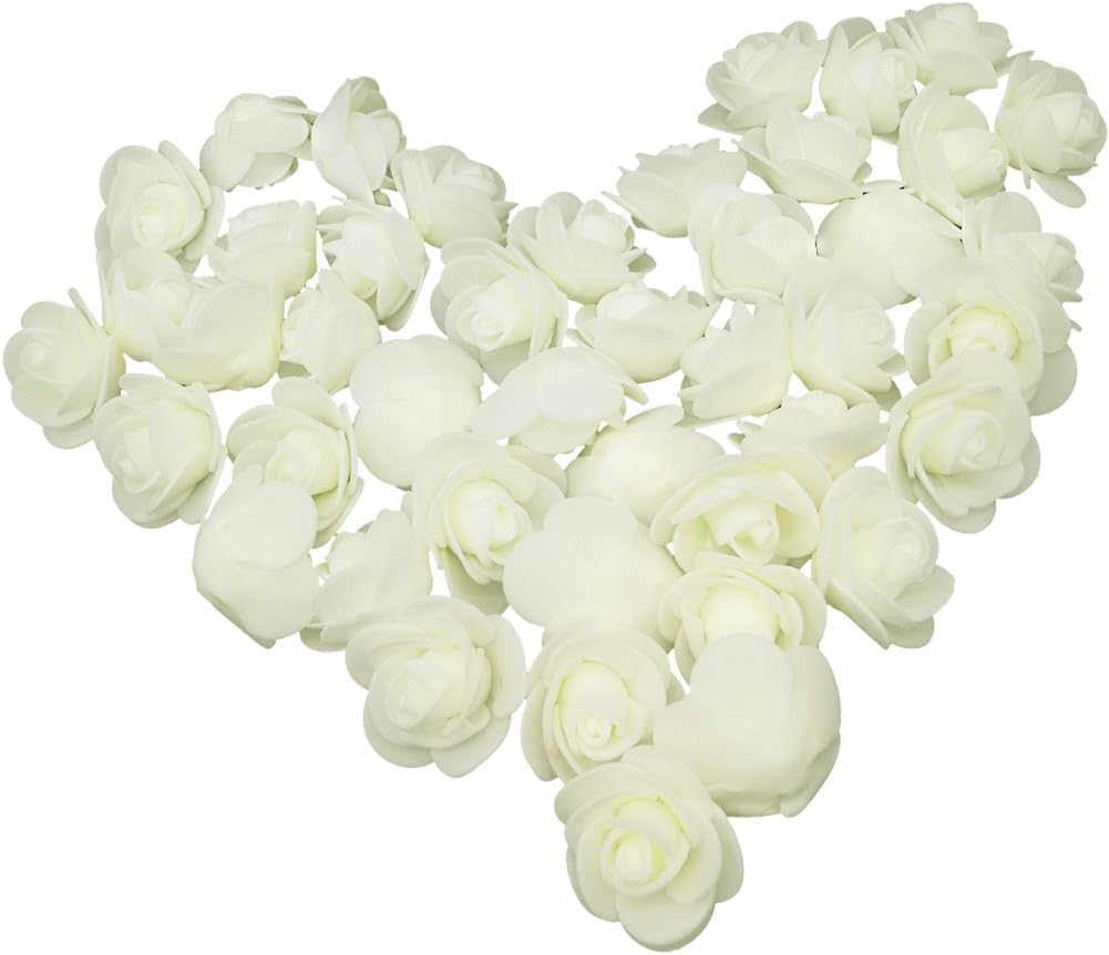 Artificial Flowers 100PCS 3CM Mini Fake Roses for DIY Wedding Bouquets Centerpieces Party Baby Shower Home Decorations (Ivory)