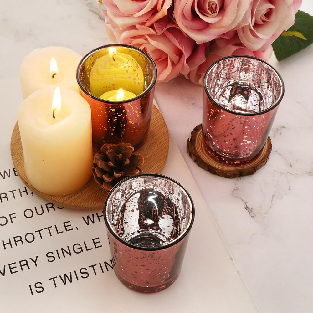 Pink Mercury Glass Tea Light Holders Set of 36 - Elegant Votive Candle Holders for Weddings, Showers and Home Decor - Perfect for Table Centerpieces and Parties (Glass, Pink)