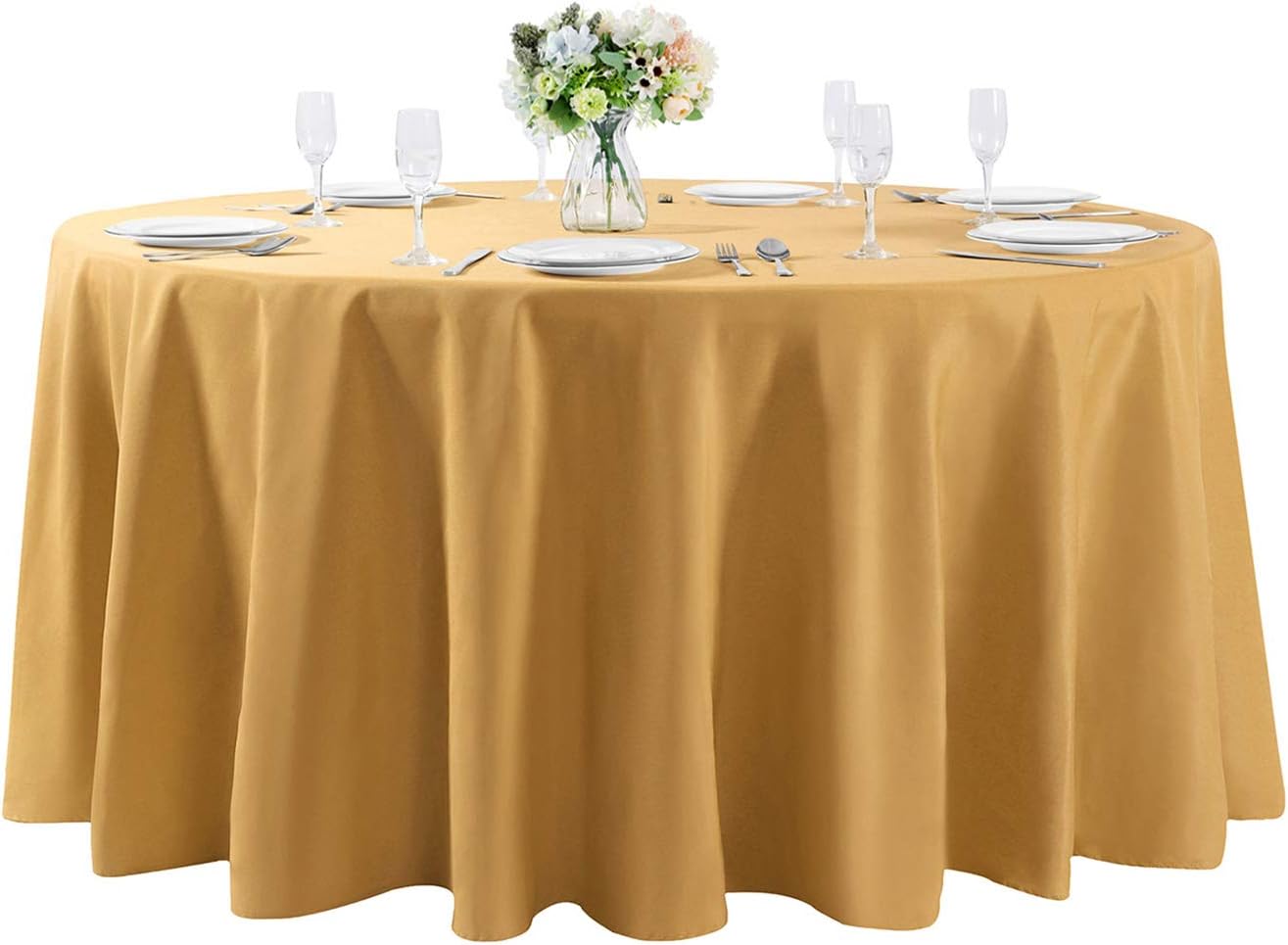 120 inch Round Tablecloth Washable Polyester Table Cloth Decorative Table Cover for Wedding Party Dining Banquet（120 inch,Gold）