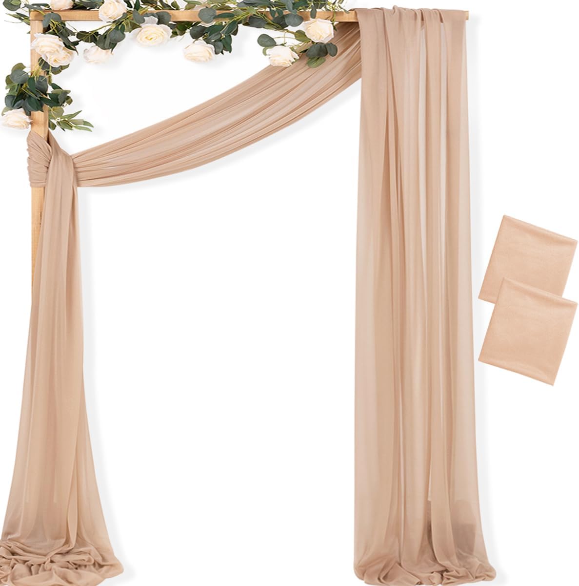 MLMC Nude Wedding Arch Draping Fabric 2 Panels 29" x 20 FT Extra Long Gauze Drapes Sheer Backdrop Curtains 6.6 Yards Outdoor Drapery Panels for Wedding Ceremony Party Ceiling Decoration