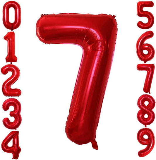 GOER Red Foil Balloons Number 7,Huge Number Balloons for 7th 77th Birthday Party Supplies Anniversary Decorations (3 pcs,42 inch,32 inch,16inch)