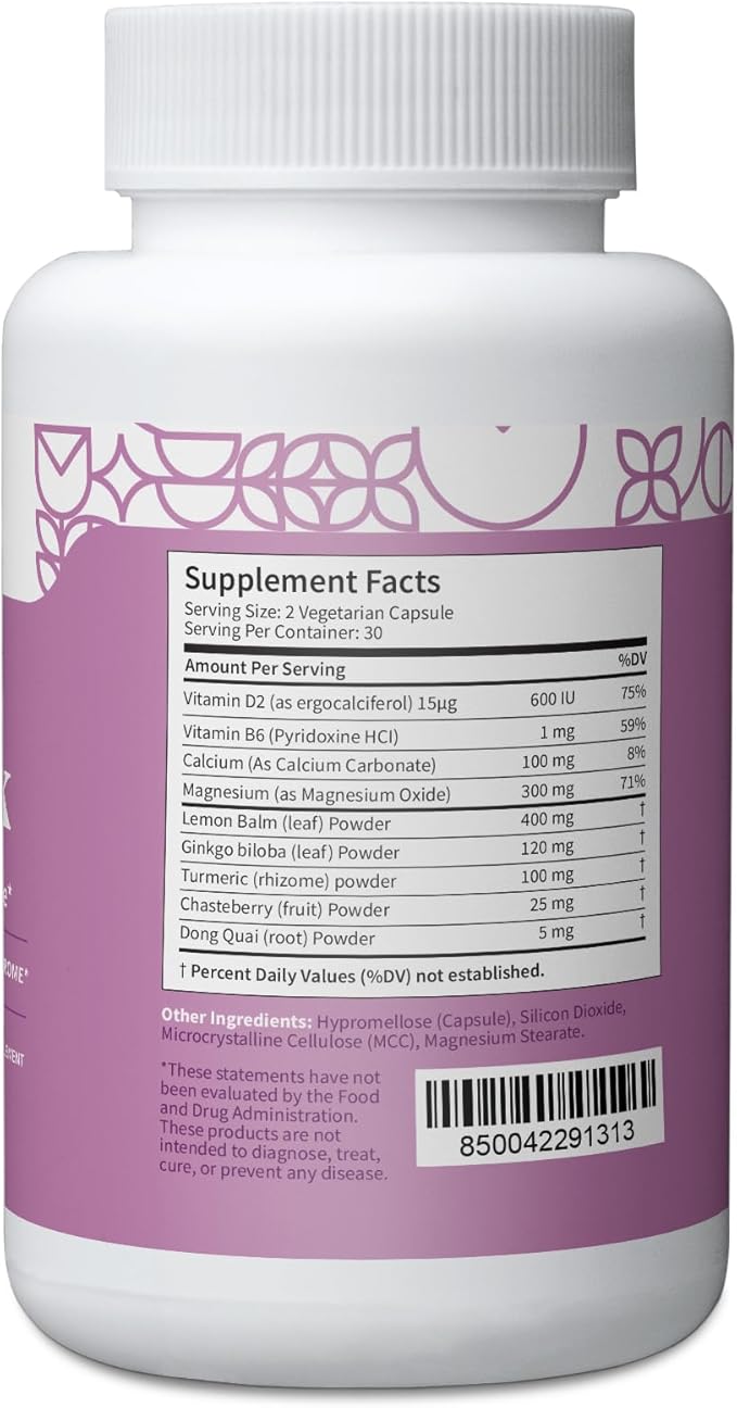 Pattern Wellness PMS Complex - Hormonal Balance, Cramp, Mood, + Period Support - Essential Vitamins, Minerals, & Herbal Extract Blend for Women - 60 Vegan Capsules