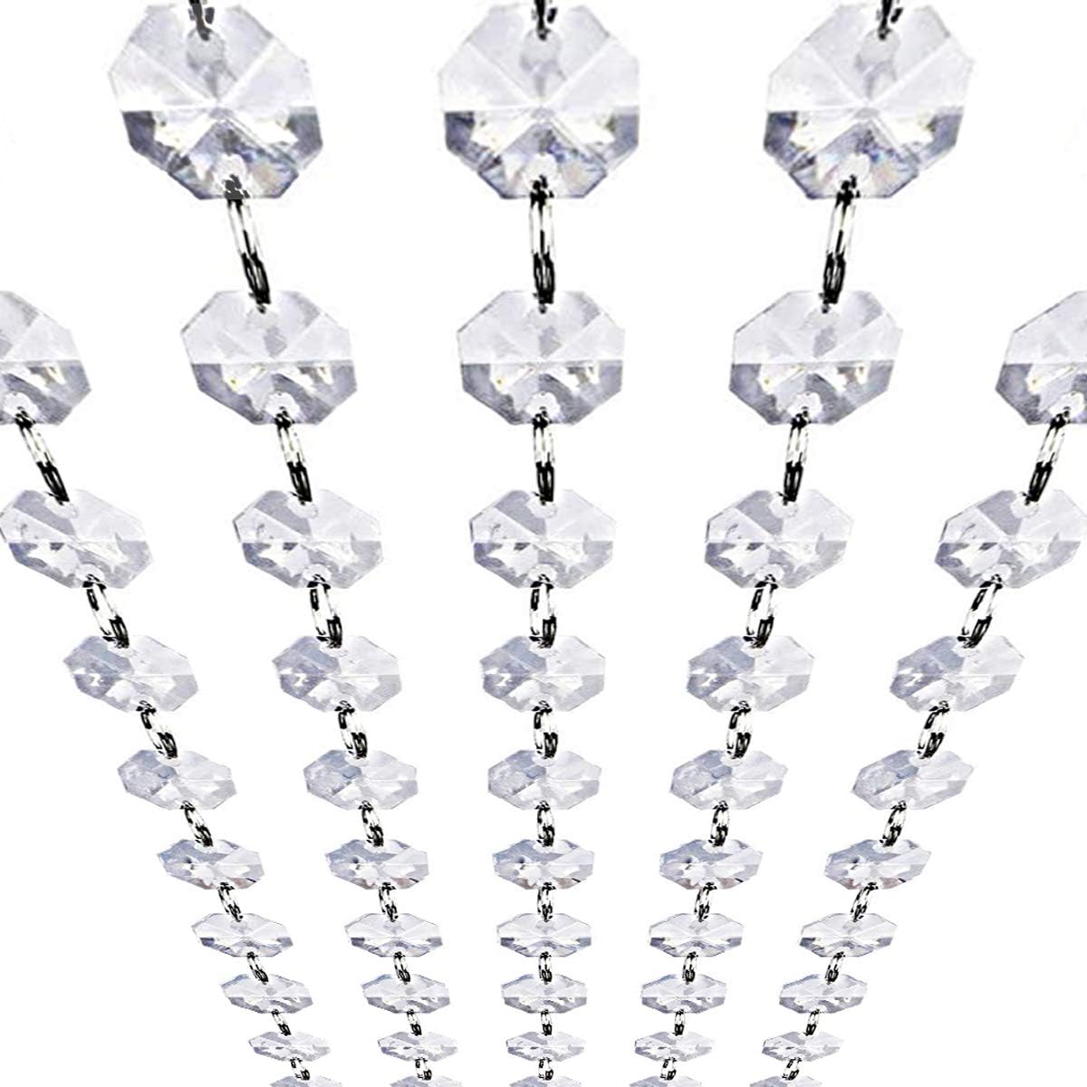 Crystal Acrylic Gems Bead Garland Strands, KinHom 16 Feet Hanging Clear 14mm Daimond Beads Chain Garlands for Manzanita Tree Centerpiece, Chandelier Bead Lamp Chain, Christmas/Wedding Party Decoration