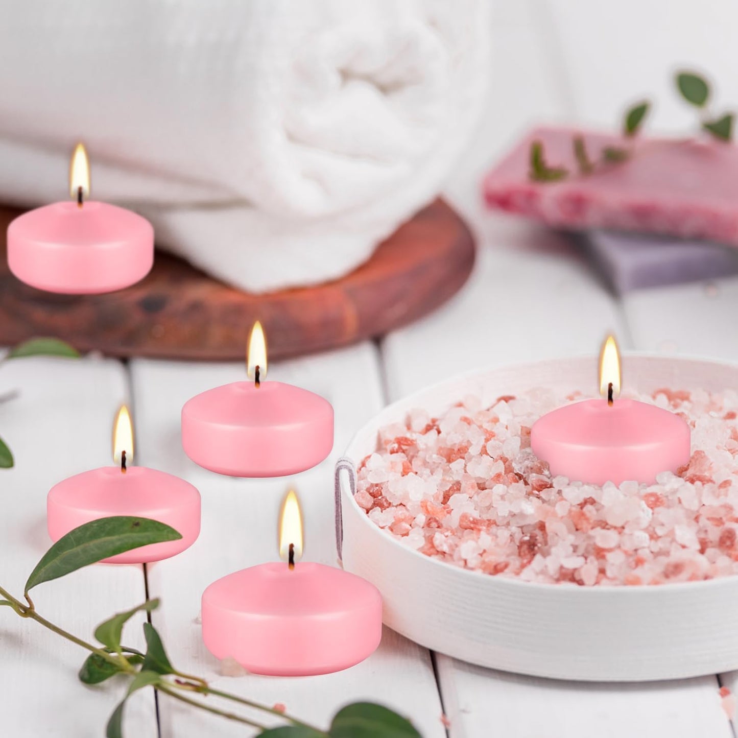 12 pcs 2-inch Floating Candles, Pink, smokeless and unscented, Burns continuously for 5-6 Hours, be Good for Holidays, Weddings, Vacations, and Home décor
