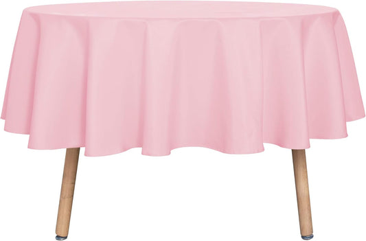 sancua Round Tablecloth - 60 Inch - Water Resistant Spill Proof Washable Polyester Table Cloth Decorative Fabric Table Cover for Dining Tables, Buffet Parties and Camping, Pink