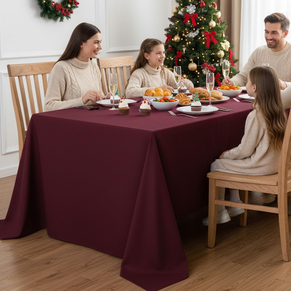 Fitable Burgundy Rectangle Table Clothes, 6 Pack - 90 x 156 Inch - Reusable and Washable Tablecloths, Polyester Fabric Table Covers for Wedding, Party, Banquet, Formal Events
