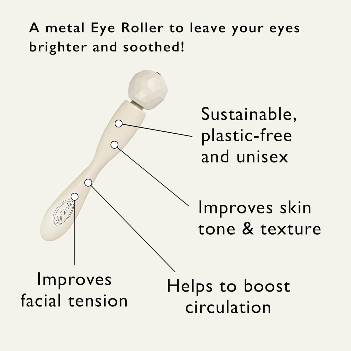 UpCircle Eye Roller 1pc – Metal + Plastic-Free – For Dark Circles + Puffy Eyes – With Cooling Effect to Boost Circulation For Healthy Glow – Sustainable + Unisex
