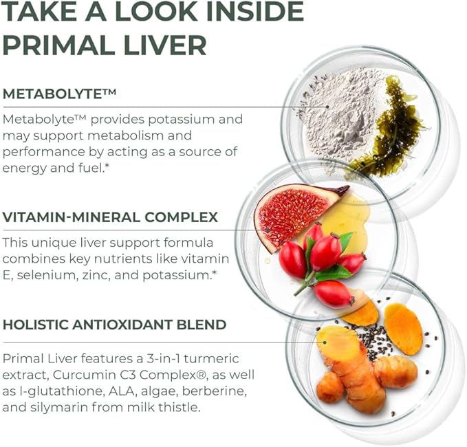 Primal Harvest Primal Liver Liver Supplement with, Alpha-Lipoic Acid, L-Cysteine HCL, L-Glutathione, Milk Thistle, and Spirulina, for Men and Women, 120 Capsules