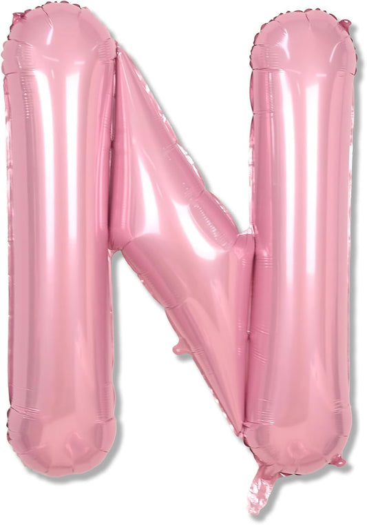 Pastel Pink N Letter Balloon, 40 Inch Giant Light Pink Mylar Helium Foil Alphabet N for Girls, Self Inflating N Birthday Balloon for Women Anniversary Baby Shower Princess Party Decoration Supplies