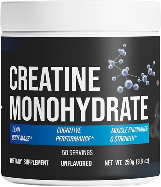 Creatine Monohydrate - Pure & Unflavored Creatine Powder - Vegan, Gluten Free, No Additives, Non-GMO - Easy-Mix Formula for Strength & Performance Support - 5 g per Serving - 50 Servings