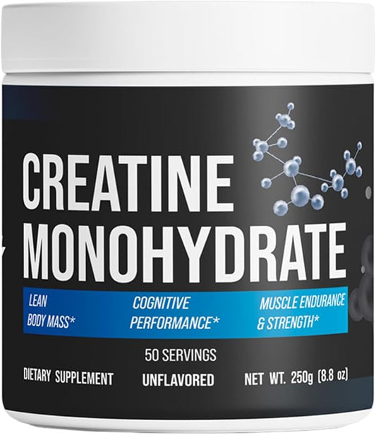 Creatine Monohydrate - Pure & Unflavored Creatine Powder - Vegan, Gluten Free, No Additives, Non-GMO - Easy-Mix Formula for Strength & Performance Support - 5 g per Serving - 50 Servings