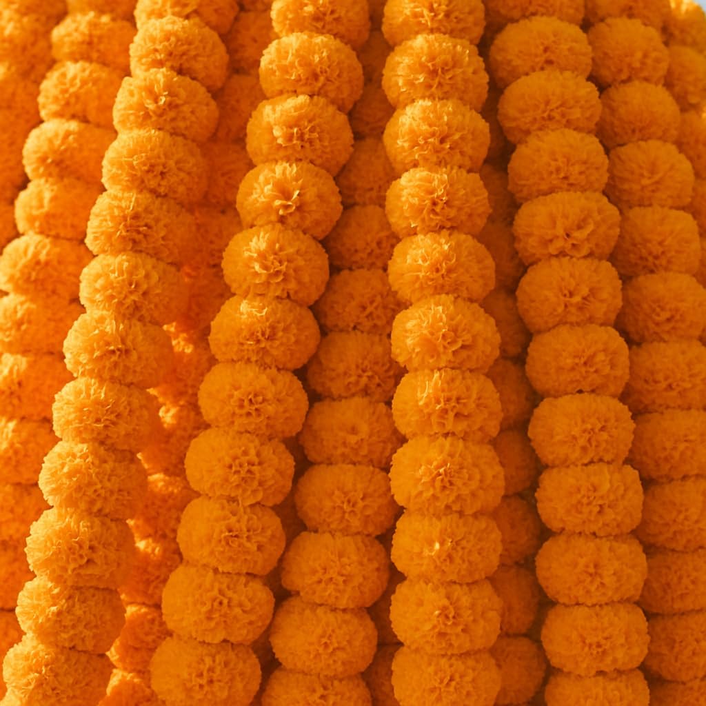 Marigold Garlands for Decorations - Wedding, Halloween, Day of The Dead Pack of 5 - Indian Decor for Pooja, Flower Garland for Decoration (4 to 4.5 Ft) Hashcart®