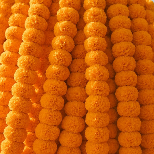 Marigold Garlands for Decorations - Wedding, Halloween, Day of The Dead Pack of 5 - Indian Decor for Pooja, Flower Garland for Decoration (4 to 4.5 Ft) Hashcart®