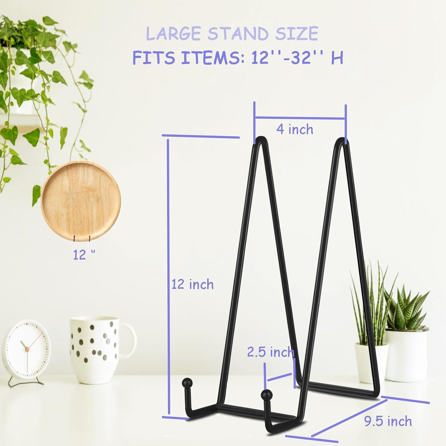 Decolore 3 Pack 12 Inch Black Picture Stands Plate Stands for Display Large Book Stands Table Top Easels for Picture, Decorative Plate, Book, Frame, Plaque