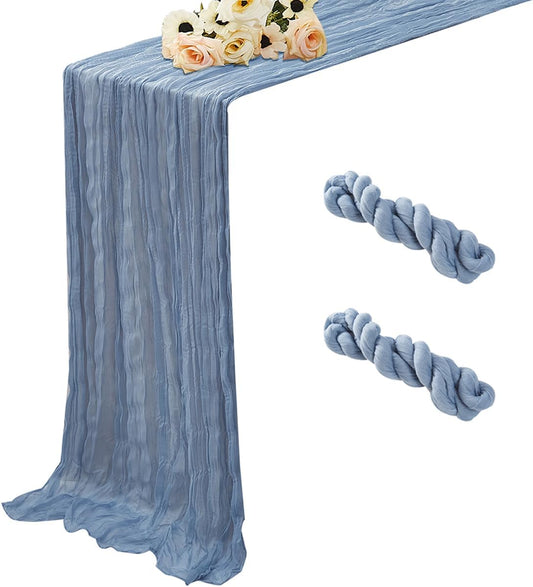 Dusty Blue 2 Pack Cheesecloth Table Runner 120 Inch 10 FT Boho Rustic Gauze for Wedding Baby Shower Party Farmhouse Summer Home Decor Washable