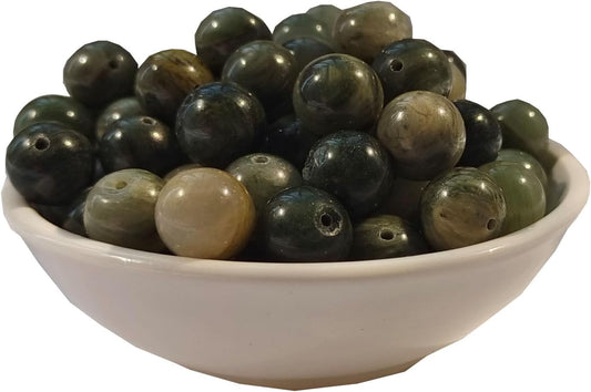 Stone Beads 10mm 60pcs Green Grass Jade Beads Round Loose Gemstones Beads for Bracelet Necklace Jewelry Making (10mm, 61013 Green Grass Jade)