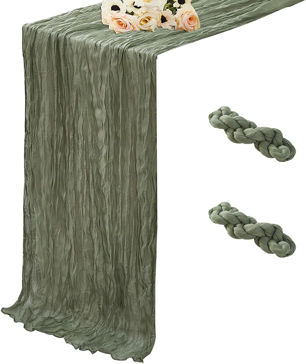 Sage Green 2 Pack Cheesecloth Table Runner 120 Inch 10 FT Boho Rustic Gauze for Wedding Baby Shower Party Farmhouse Summer Home Decor Washable