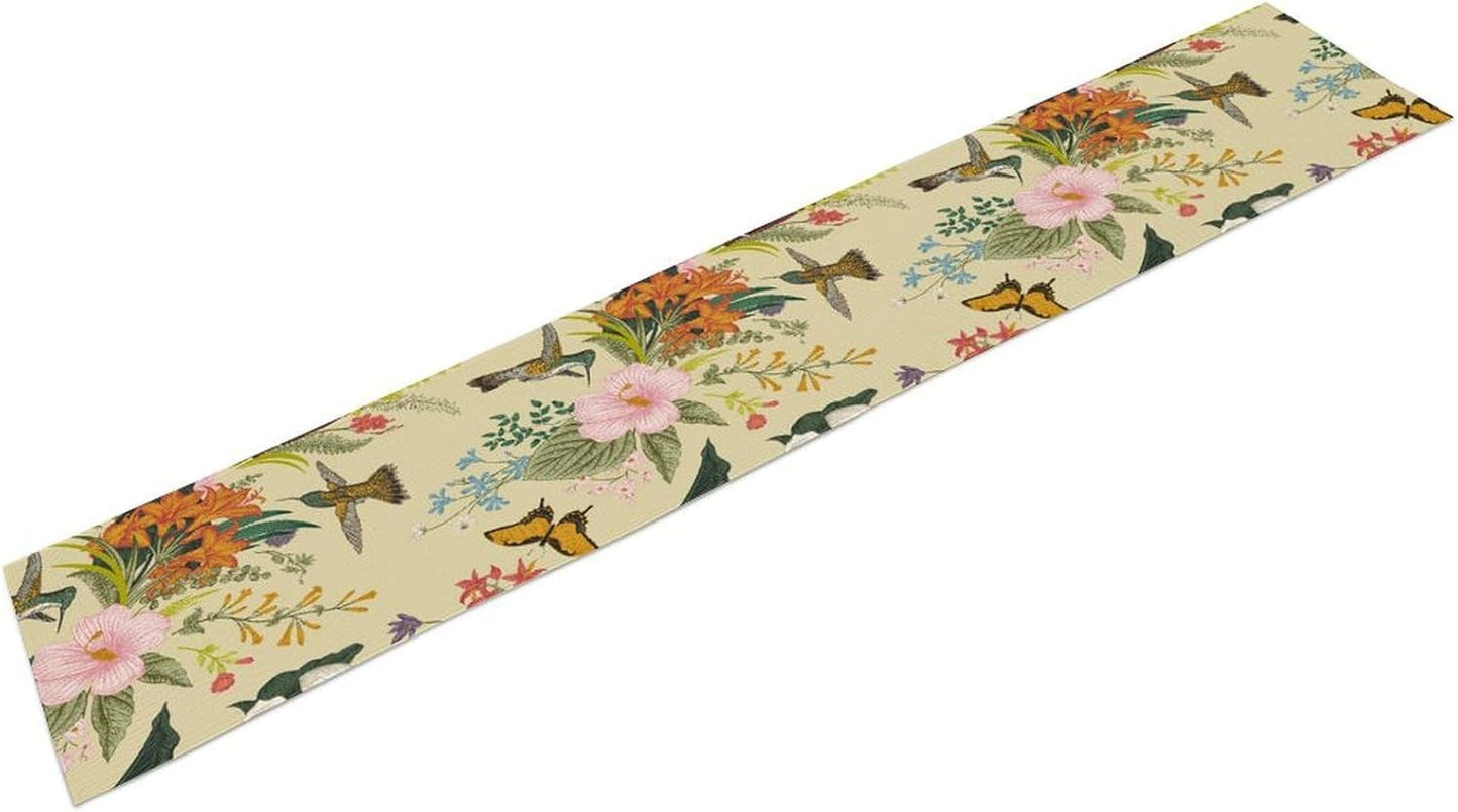 Brown Bird Floral Table Runner Spring Flower Kitchen Table Decoration Suitable for Family Dinner Decoration 13x60 Inch
