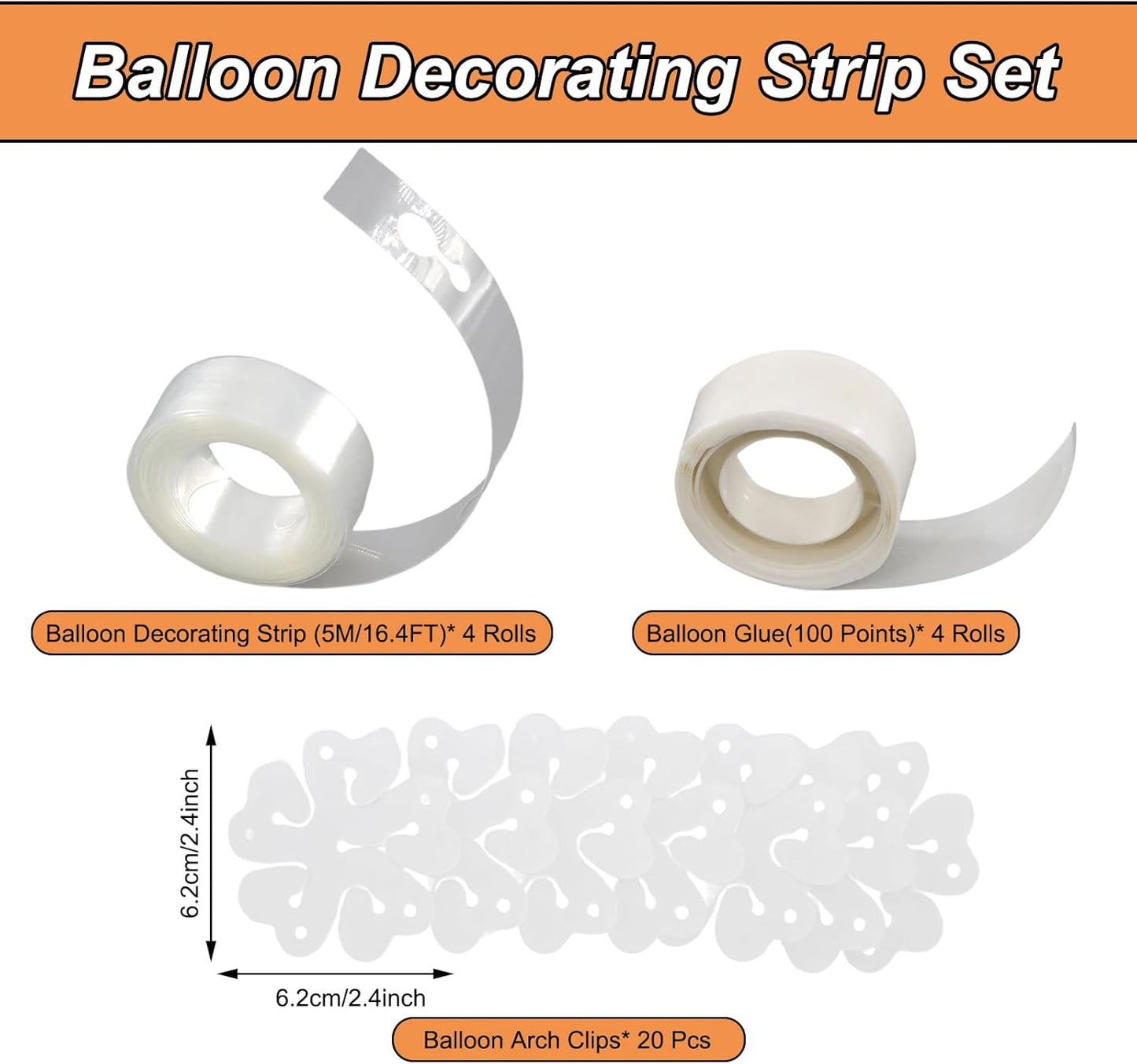 Balloon Arch Strip Kit, 20 PCS Balloon Arch Clips & 65.6Ft Tape Strip & 400 Glue Points Dots, Suitable for Party Wedding Birthday Decoration