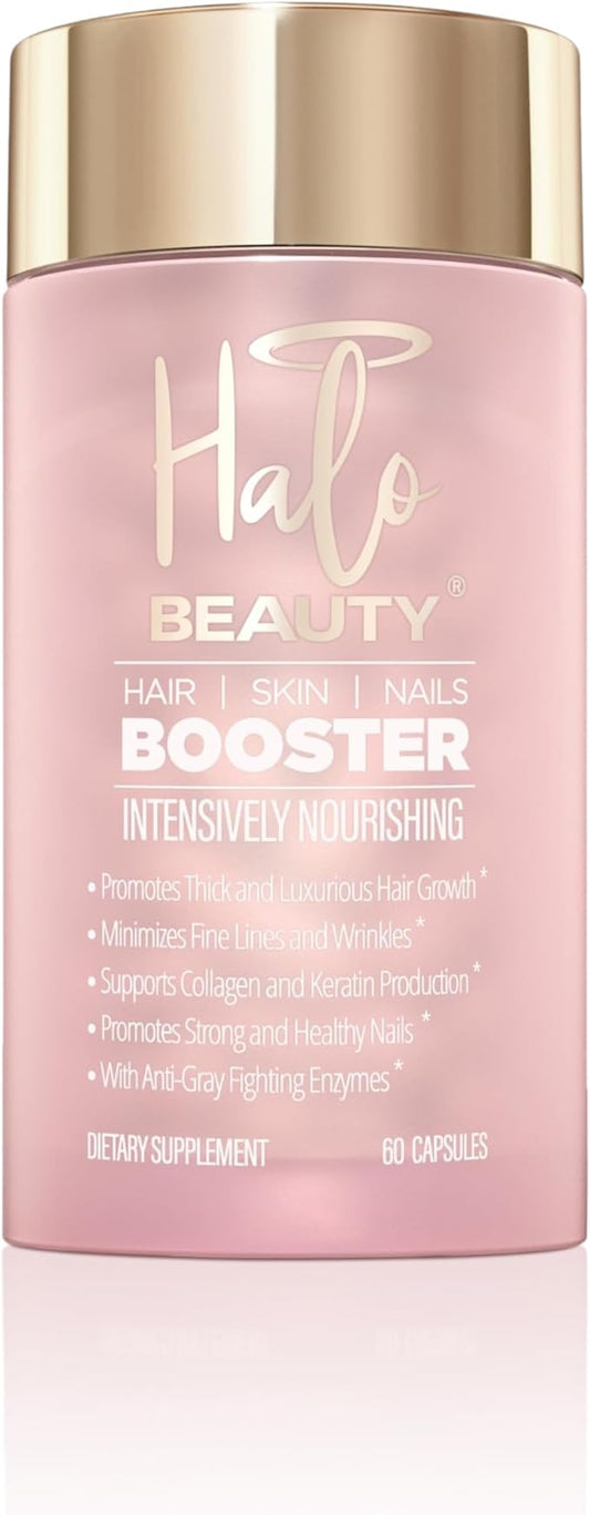 Halo Beauty Hair, Skin & Nails Vitamin - 60 Capsule Biotin, Collagen & Keratin Supplement - Women's Growth Formula for Thicker Hair, Radiant Skin, Strong Nails - Vegan