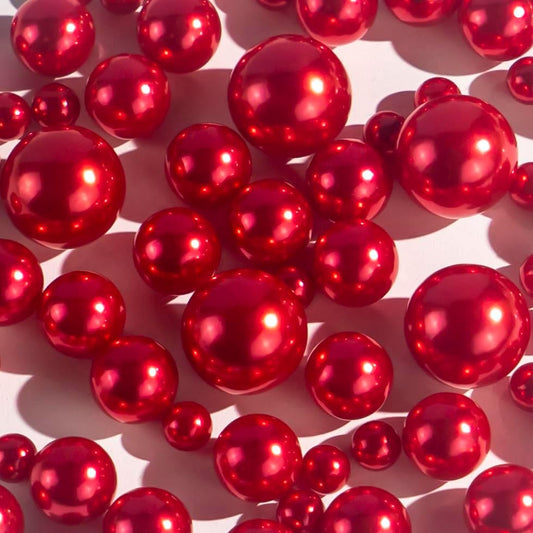 300Pcs Red Polished No Hole Faux Pearl Beads for Vase Filling Decorations, Plastic Pearls Vase Fillers, Table Scatters, Wedding Centerpiece, Home Decor, 8/14/20 mm