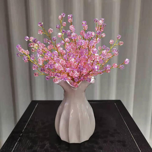 32PCS Crystal Artificial Flowers Bouquets Handmade Acrylic Flower Branches Fake Beaded Baby Breath Floral Crafts for Wedding Party Home Decor