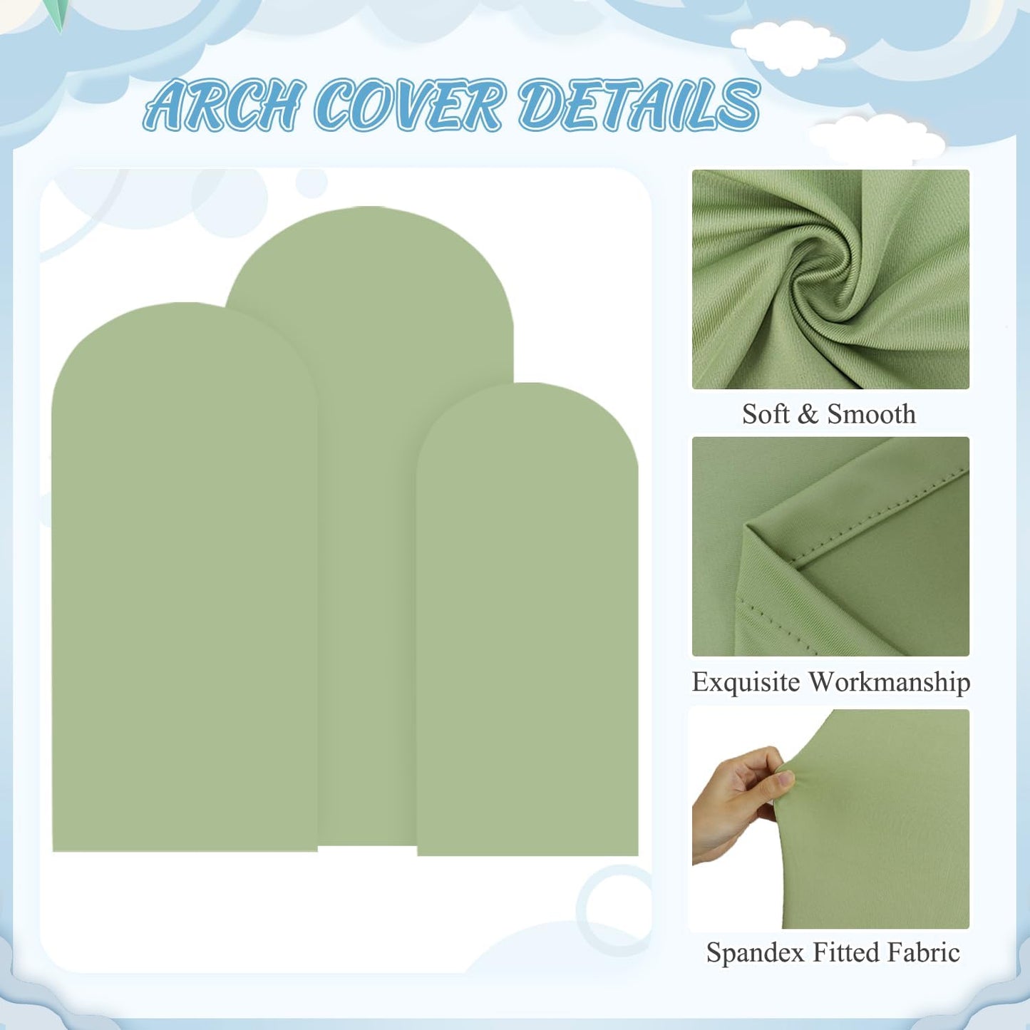 Arch Stand and Cover Set 6FT 6.6FT 7.2FT Arched Backdrop Stand with Spandex Fitted Arch Cover Gold Arch Frame Stand Backdrop for Party Supplies Sage Green Arch Covers for Wedding Anniversary Decor