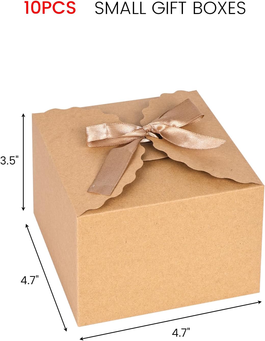VGOODALL 10PCS Gift Boxes, 4.7" x 4.7" x 3.5" Brown Candy Boxes with Ribbon Mini Kraft Paper Party Favors for Candy Cookie Chocolate Gifts,Party Supplies