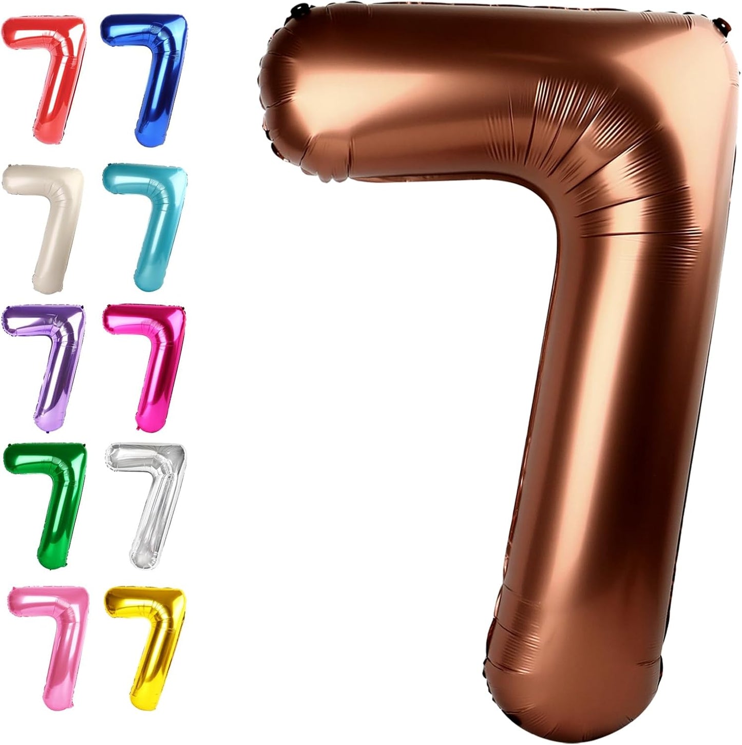 Digital Number 7 Dark Brown Birthday Balloon 40 Inch, Foil Balloons for 7 17 27 70 77 Party Decorations Supplies, Coffee Brown Mylar Numbers Balloon for Seven Wedding Anniversary