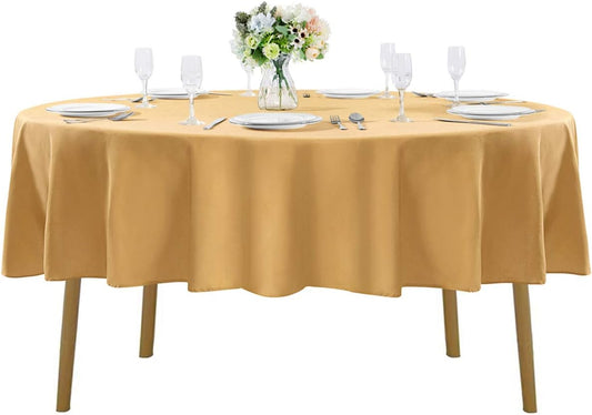 90 inch Round Tablecloth Washable Polyester Table Cloth Decorative Table Cover for Wedding Party Dining Banquet（90 inch,Gold）