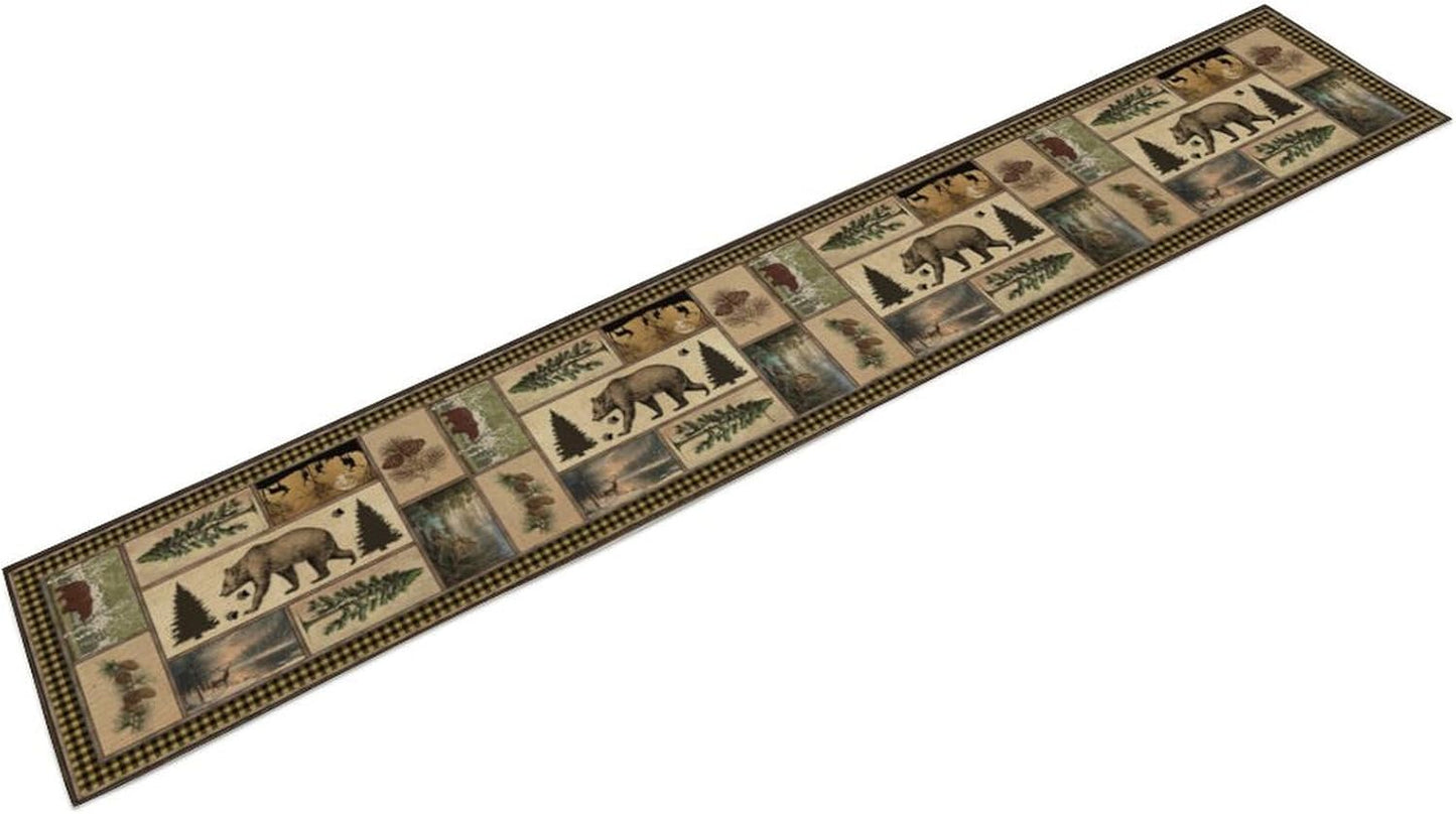 Country Lodge Bear Table Runner, Retro Vintage Bear Cottage Country Style Cabin Farmhouse Dinner Runner for Home Kitchen Dining Table Decoration,13x120 Inch