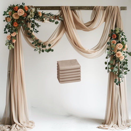 Wedding Arch Draping Fabric 6 Panels 28.7" x 20FT Nude Sheer Chiffon Backdrop Drapes for Wedding Ceremony Birthday Party Bridal Shower Outdoor Decoration