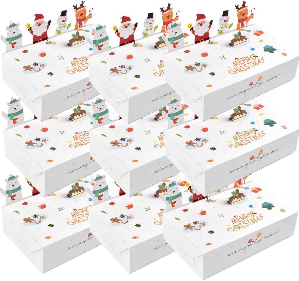 Cartoon Boxes With Lids - 3D Stand Bear Santa Claus Snowman Elk Merry Christmas Candy Boxes Kraft Paper Cookie Boxes for Gift Giving Decorations Party Small Present Box 10pcs